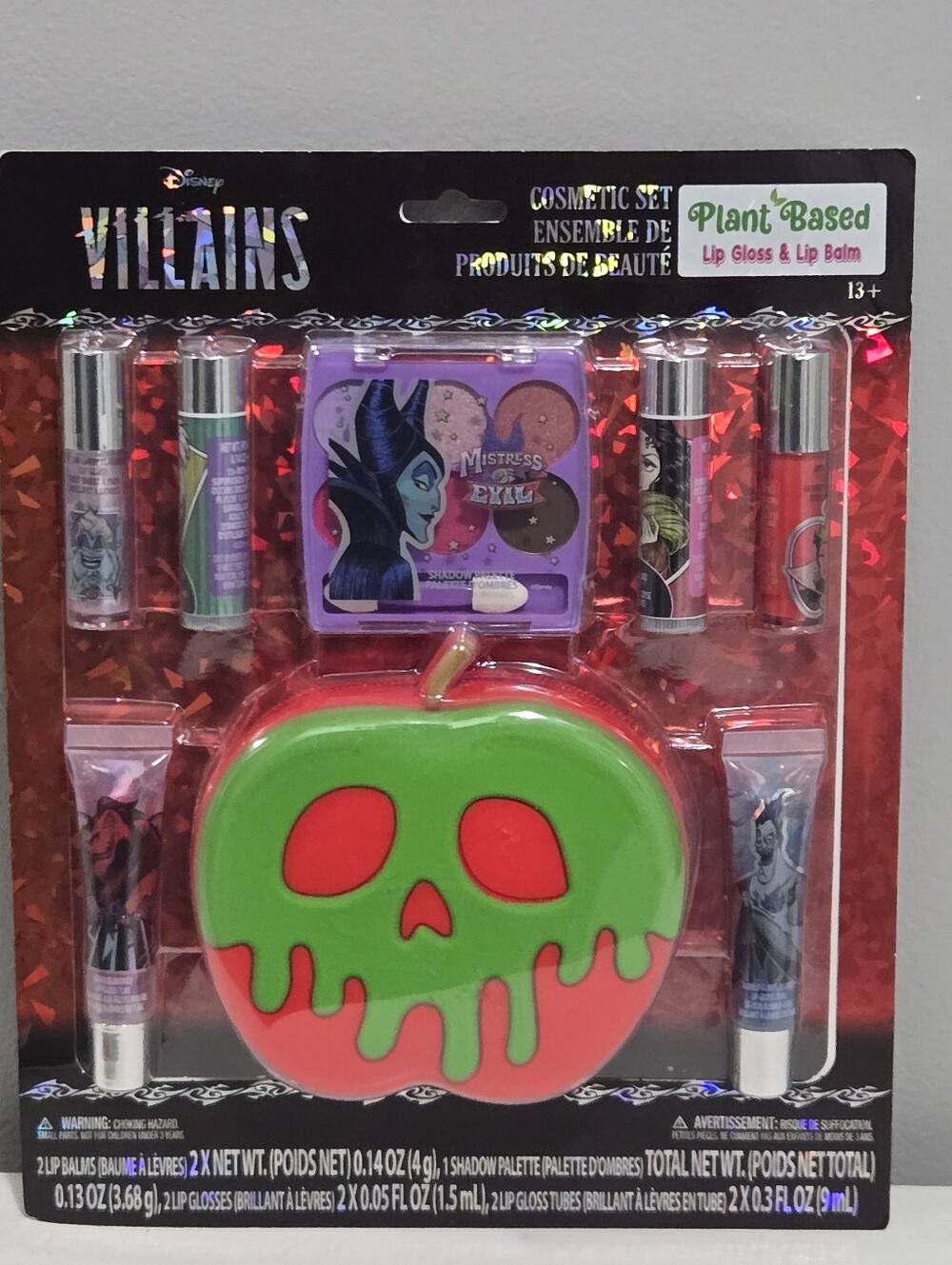 Disney Villains Cosmetic Set With Pouch, 4 Lip Gloss, 2 Balms, & Shadow Palette